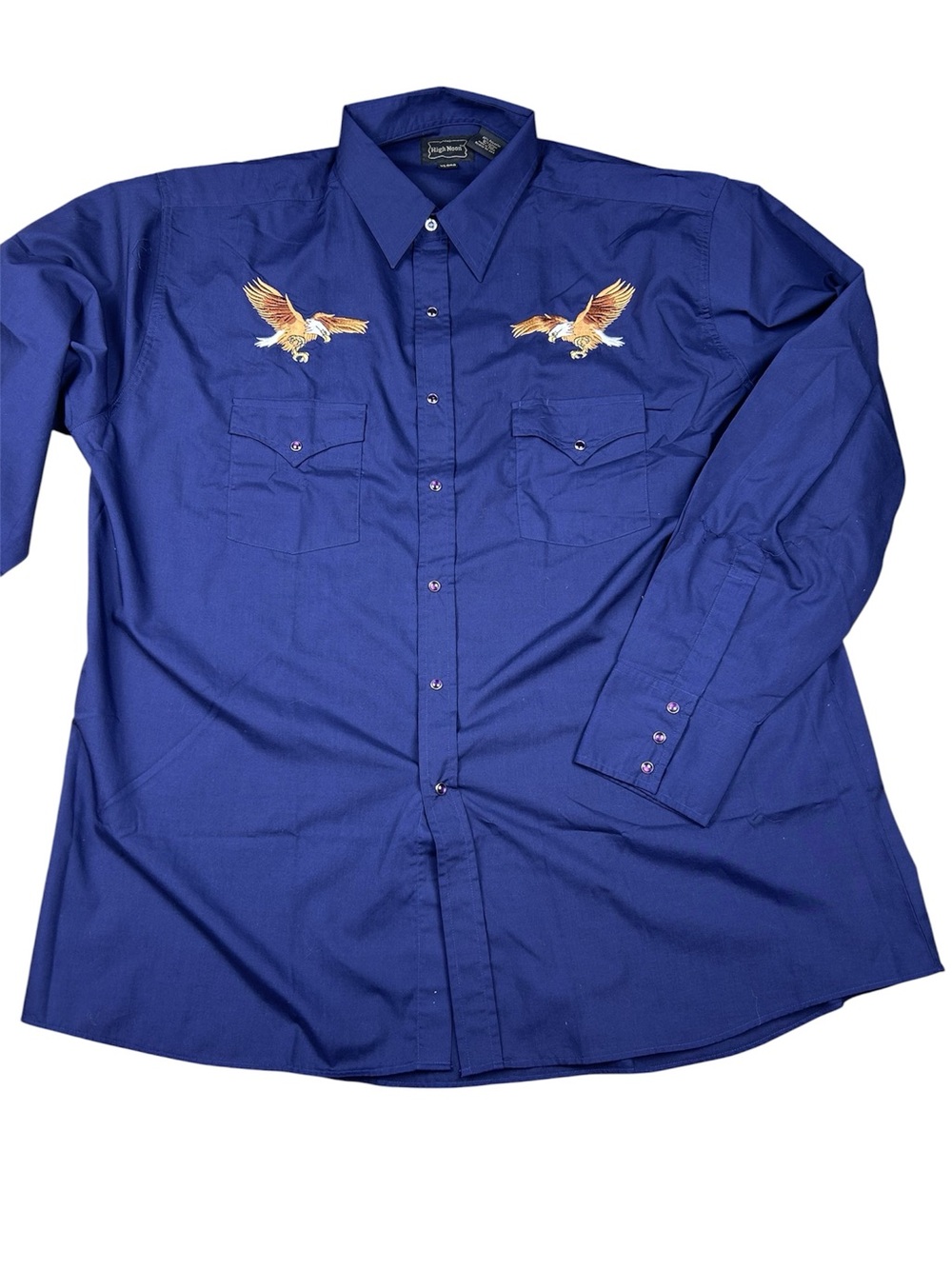 High Noon Western Pearl Snap Shirt Embroidered Eagles Navy Blue Rodeo - Size XL